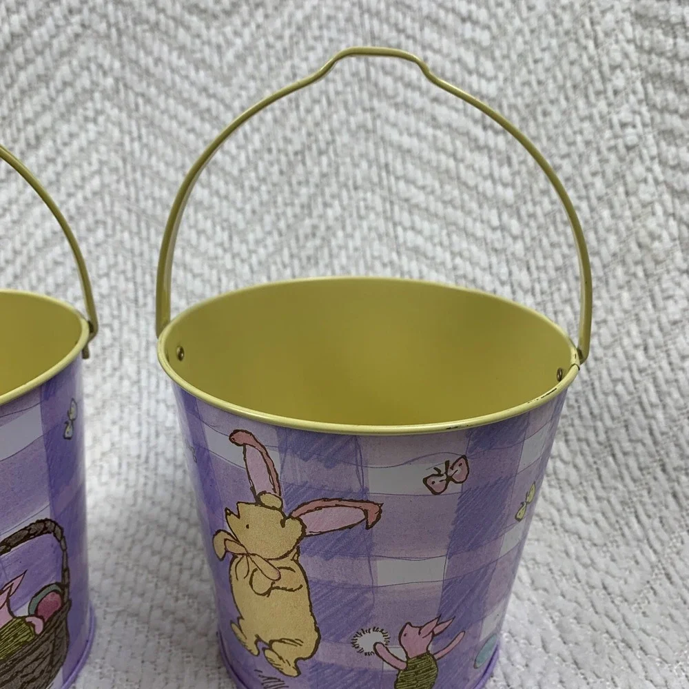 Vintage Classic Winnie the Pooh Bear metal Easter pails Lot‎ Of 2 Piglet Pastel